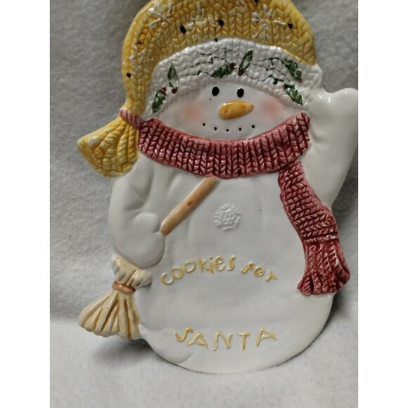 Snowman With Yellow Hat Ceramic Cookies for Santa Plate - Picture 2 of 7